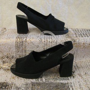 Retro Varda 9 / 39 Slingback Platform Shoes Block Heels Stretch Fabric Italian